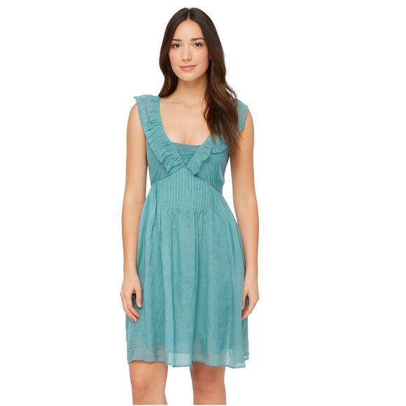 Rebecca Taylor 100% Silk Dress, Turquoise, ruffle collar, Western Feminine, 4 - Picture 1 of 14